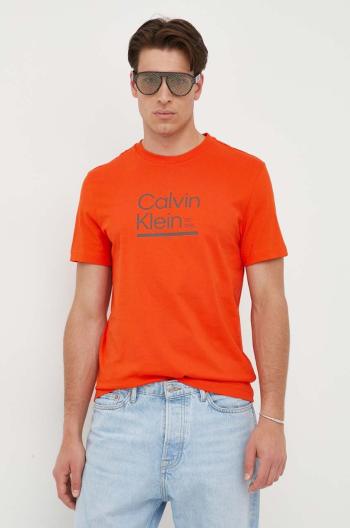 Bavlnené tričko Calvin Klein oranžová farba, s potlačou