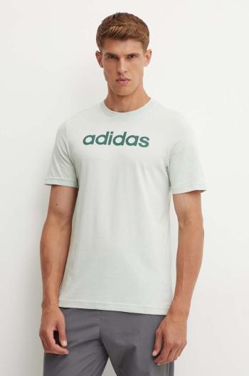 Bavlnené tričko adidas Essentials pánske, zelená farba, s potlačou, IZ4767