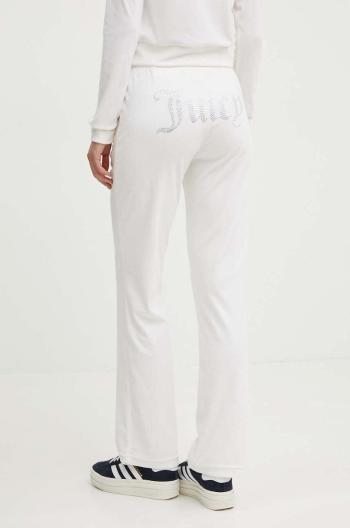 Velúrové tepláky Juicy Couture TINA TRACKPANTS biela farba, s nášivkou, JCAPW045