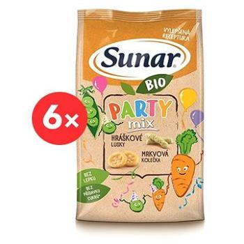 Sunar BIO Party mix, hráškové a mrkvové detské chrumky 6× 45 g (8592084417161)