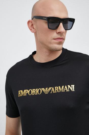 Tričko Emporio Armani pánske, čierna farba, s potlačou