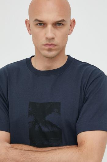 Bavlnené tričko Rip Curl tmavomodrá farba, s potlačou