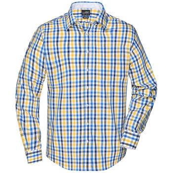 James & Nicholson Pánska kockovaná košeľa JN617 - Biela / modro-žlto-biela | XL