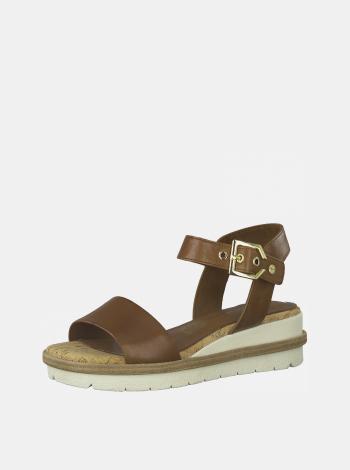 Hnedé kožené sandále na platforme Tamaris