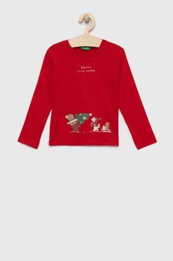 Detská bavlnená košeľa s dlhým rukávom United Colors of Benetton červená farba