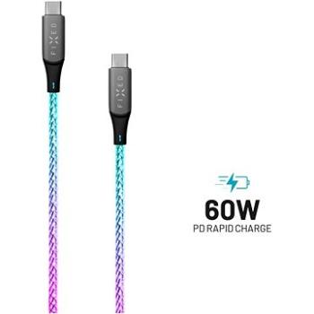 FIXED LED Cable USB-C / USB-C so svietiacim efektom a podporou PD 1,2 meter 60 W opletený dúhový (FIXDLED-CC-RA)