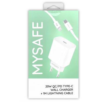 MySafe - 20W - Sieťová nabíjačka Typ-C + Lightning kábel 1m - Biela KP26666