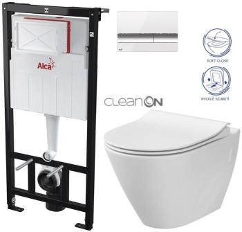 ALCADRAIN Sádromodul - predstenový inštalačný systém s bielym / chróm tlačidlom M1720-1 + WC CERSANIT CLEANON CITY AM101/1120 M1720-1 CI1