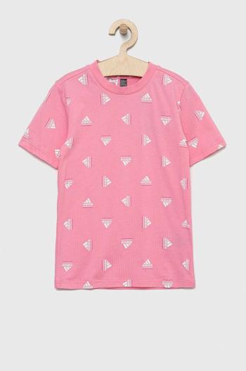 Detské bavlnené tričko adidas LK BLUV CO ružová farba