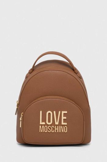 Ruksak Love Moschino dámsky, hnedá farba, malý, s nášivkou