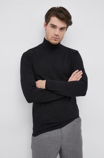 Tričko s dlhým rukávom Selected Homme čierna farba, jednofarebné