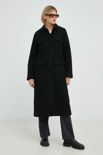 Vlnený kabát Samsoe Samsoe čierna farba, prechodný,
