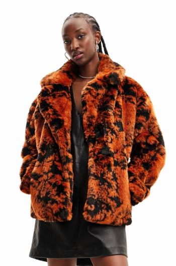 Bunda Desigual 23WWEW69 WOMAN WOVEN FAKE FUR dámska, oranžová farba, zimná