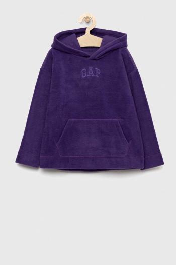 Detská mikina GAP fialová farba, s kapucňou, jednofarebná