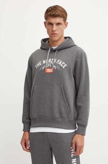 Mikina The North Face Hoodie Varsity Graphic pánska, šedá farba, s kapucňou, s potlačou, NF0A89DJDYY1