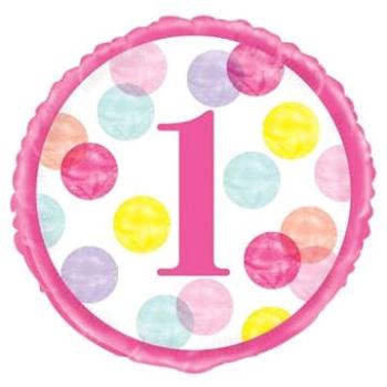 Balón fóliový 1. narodeniny ružový s bodkami – 45 cm (11179732975)