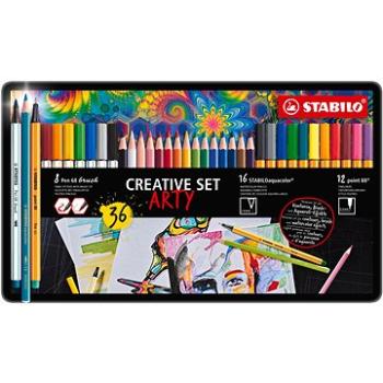STABILO CREATIVE SET ARTY – STABILO aquacolor, Pen 68 brush, point 88, kovové puzdro 36 ks (4006381582681)