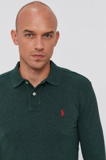 Tričko s dlhým rukávom Polo Ralph Lauren pánske, zelená farba, jednofarebné