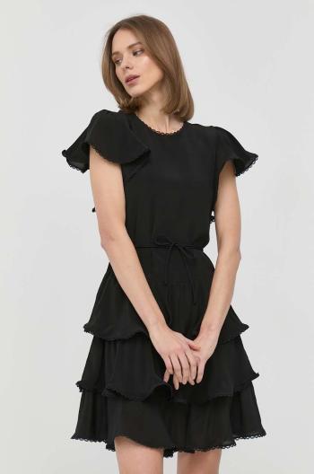 Šaty s prímesou hodvábu Twinset čierna farba, mini, áčkový strih