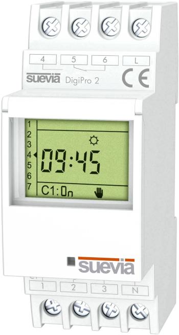 spínacie hodiny na DIN lištu 1 ks Suevia DigiPro 2 Spínacie napätie (max.): 250 V/AC Spínací prúd (max.): 16 A 2 prepína