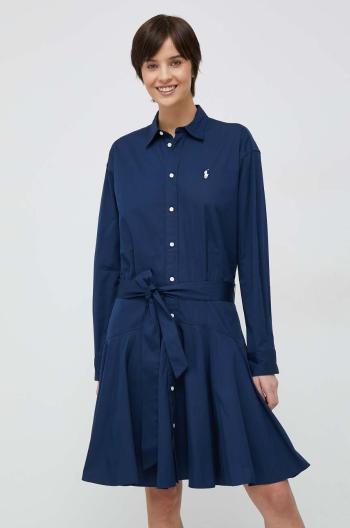Bavlnené šaty Polo Ralph Lauren Tmavomodrá farba, mini, áčkový strih