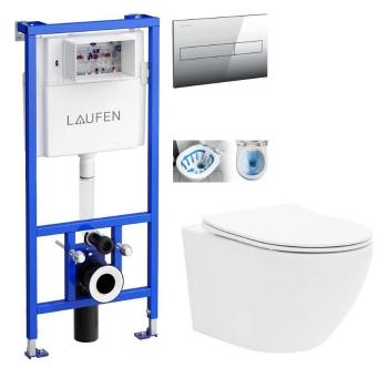 LAUFEN Rámový podomietkový modul CW1 SET s chrómovým tlačidlom + WC CALANI Loyd + SEDADLO H8946600000001CR LO1