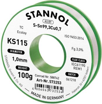 Stannol KS115 spájkovací cín bez olova cievka Sn99,3Cu0,7 100 g 1 mm