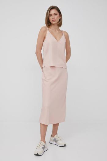 Sukňa Calvin Klein ružová farba, midi, áčkový strih