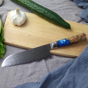 Damaškový kuchynský nôž Hakusan Santoku/Modrá