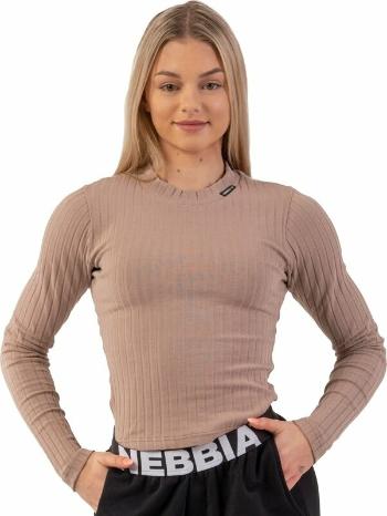 Nebbia Organic Cotton Ribbed Long Sleeve Top Brown S