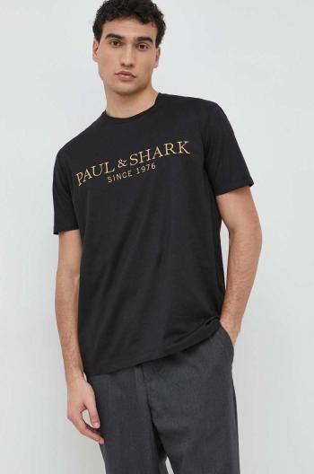 Bavlnené tričko Paul&Shark čierna farba, s nášivkou
