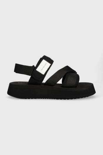 Sandále Calvin Klein Jeans PREFRESATO SANDAL BADGE dámske, čierna farba, na platforme, YW0YW00967