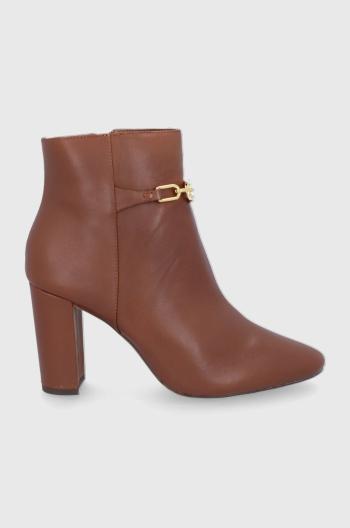 Kožené členkové topánky Lauren Ralph Lauren dámske, hnedá farba, na podpätku