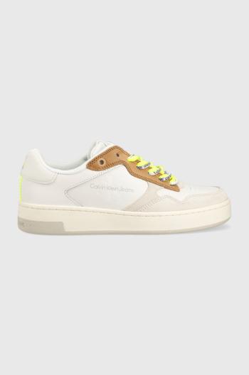 Kožené tenisky Calvin Klein Jeans BASKET CUPSOLE FLUO CONTRAST biela farba, YW0YW00920