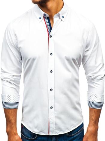 Biela pánska vzorovaná košeľa s dlhými rukávmi BOLF 8843