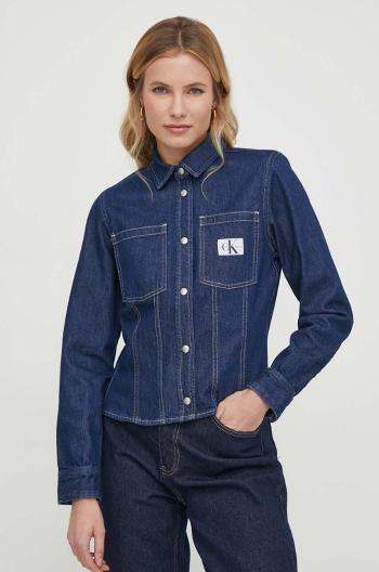 Rifľová košeľa Calvin Klein Jeans dámska,tmavomodrá farba,regular,s klasickým golierom,J20J222825