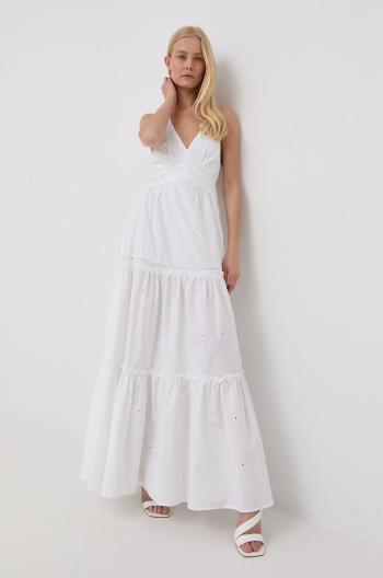 Bavlnené šaty Pinko biela farba, maxi, áčkový strih