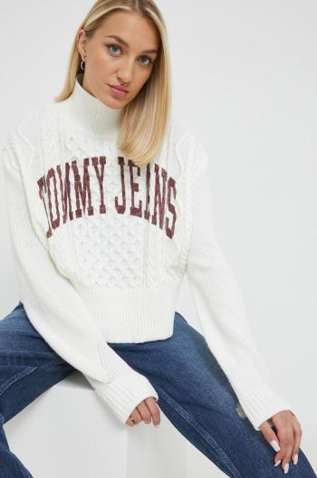 Sveter Tommy Jeans dámsky, biela farba, tenký,