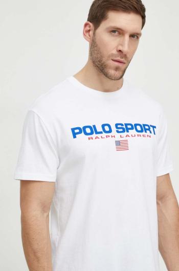 Bavlnené tričko Polo Ralph Lauren pánske, biela farba, s potlačou, 710750444002