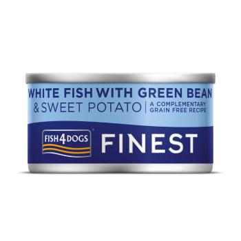 FISH4DOGS Konzerva pre psov Finest s bielou rybou, sladkými zemiakmi a zelenými fazuľkami 85 g