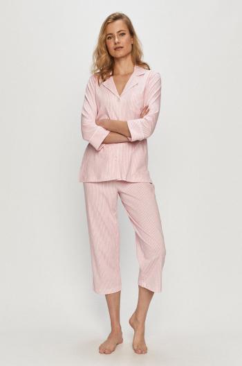 Bavlnené pyžamo Lauren Ralph Lauren ružová farba, bavlnené