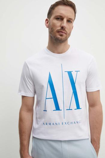 Bavlnené tričko Armani Exchange biela farba, s potlačou