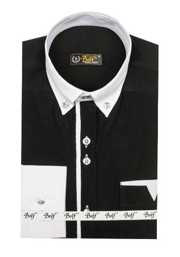 Čierna pánska elegantná košeľa s dlhými rukávmi Bolf 5726