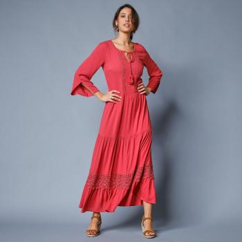 Blancheporte Dlhé jednofarebné šaty s 3/4 rukávmi ružové drevo 36