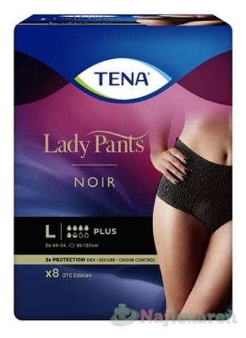 TENA Lady Pants PLUS NOIR LARGE čierne dámske naťahovacie inkontinenčné nohavičky  8ks