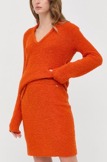 Sukňa s prímesou vlny Patrizia Pepe oranžová farba, mini, rovný strih
