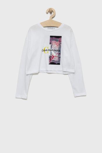 Detská bavlnená košeľa s dlhým rukávom Calvin Klein Jeans biela farba,