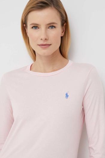 Bavlnené tričko s dlhým rukávom Polo Ralph Lauren ružová farba