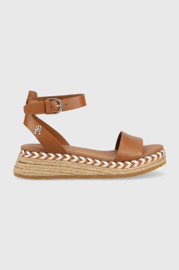 Kožené sandále Tommy Hilfiger LOW WEDGE SANDAL dámske, hnedá farba, na platforme