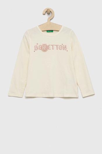 Detská bavlnená košeľa s dlhým rukávom United Colors of Benetton béžová farba,